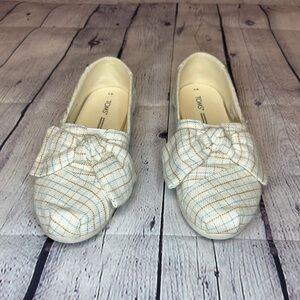 Toms Cream and Gold Plaid Bow Flats